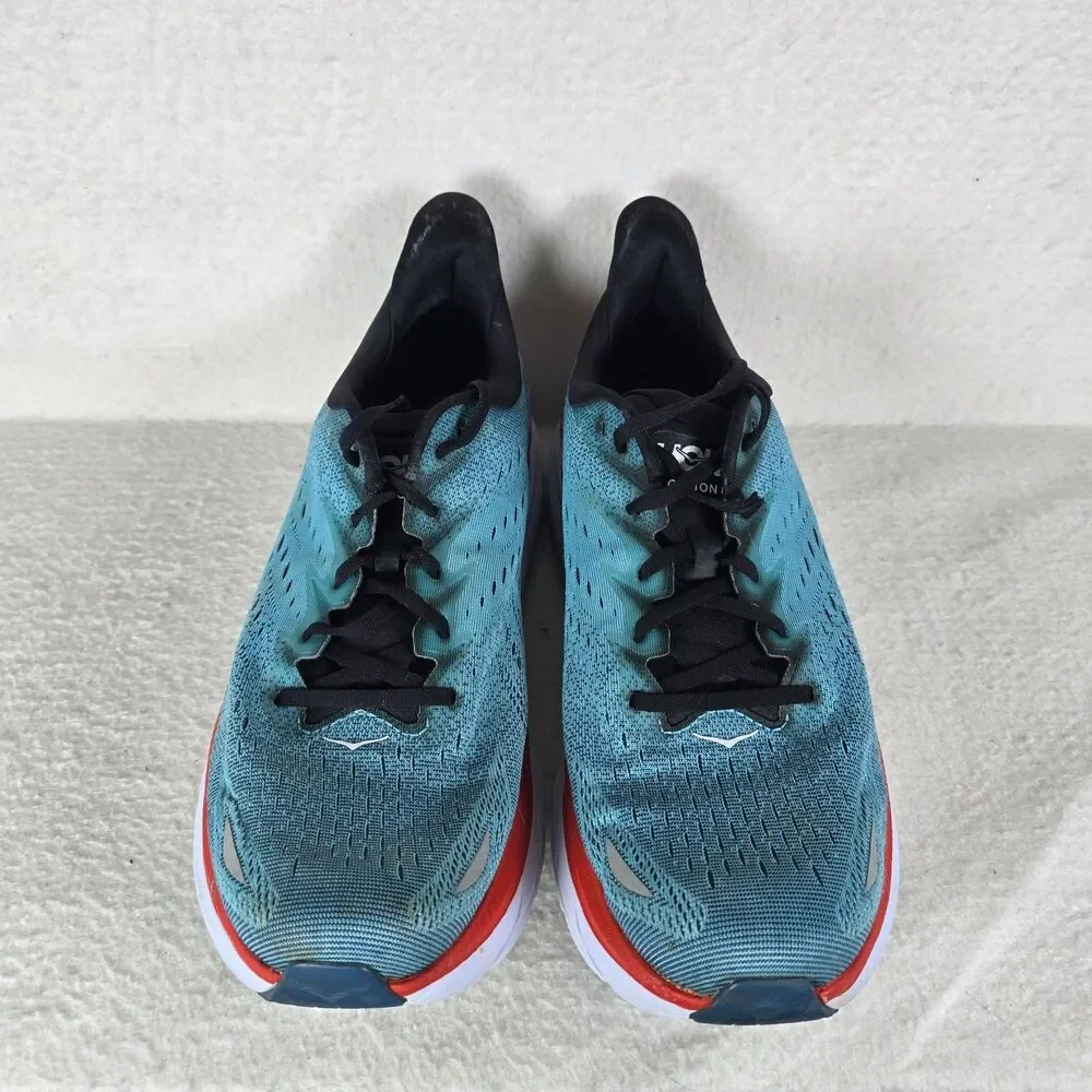 Hoka One Clifton Mens Size 12.5 D Blue Red Athletic Running Shoes Sneakers